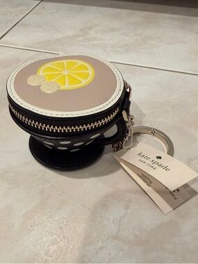 NWT Kate Spade Lemon Tea Cup Bag Charm with Usable Mini Pouch